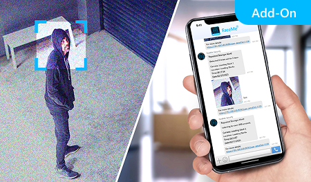 Watch up to 9 cameras live with a real-time face-event panel. Add-On