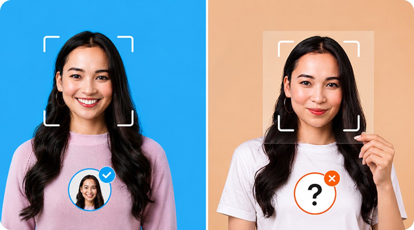 Facial recognition anti-spoofing and liveness detection comparison: a live face accepted, a printed photo rejected